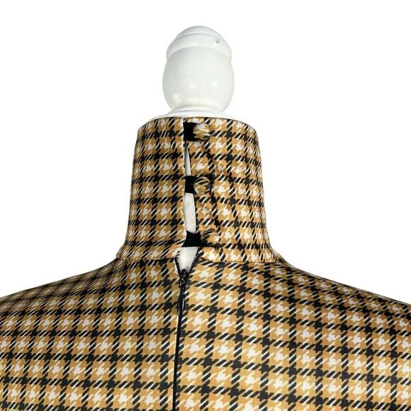 Rokh Turtleneck in Small Houndstooth Satin Jersey Top Sz 4 Brown Beige - Picture 8 of 13